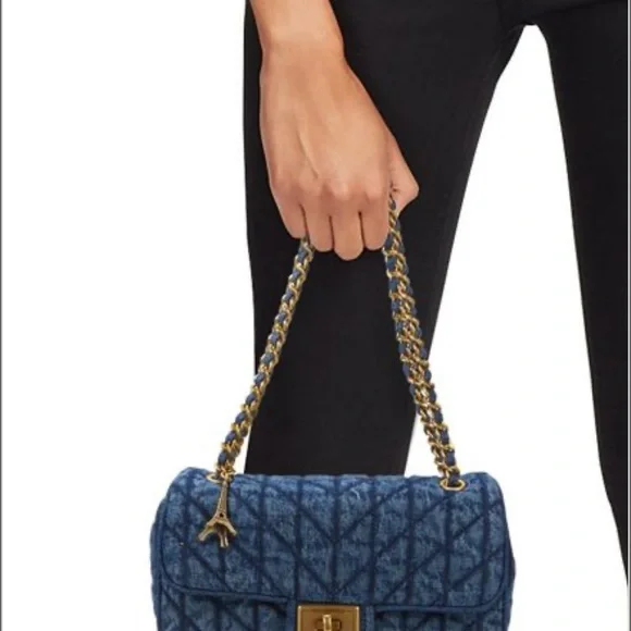 Karl Lagerfeld Agnes Quilted Denim Gold Chain Crossbody NWT - Picture 2 of 7